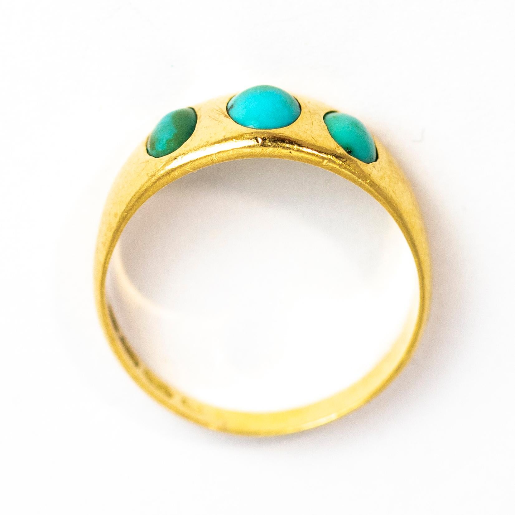 Victorian Turquoise and 18 Carat Gold Three-Stone Band 3