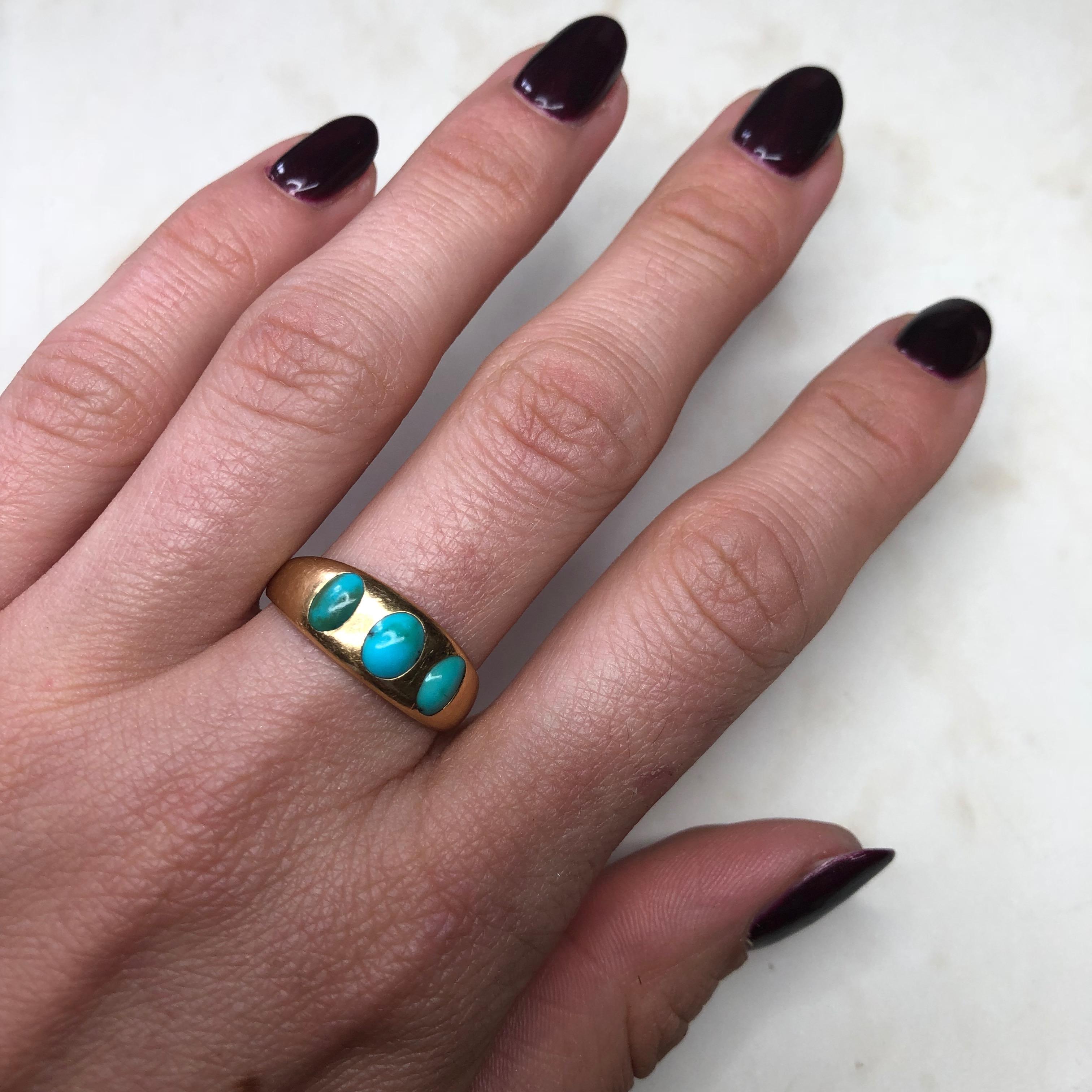 Victorian Turquoise and 18 Carat Gold Three-Stone Band 4