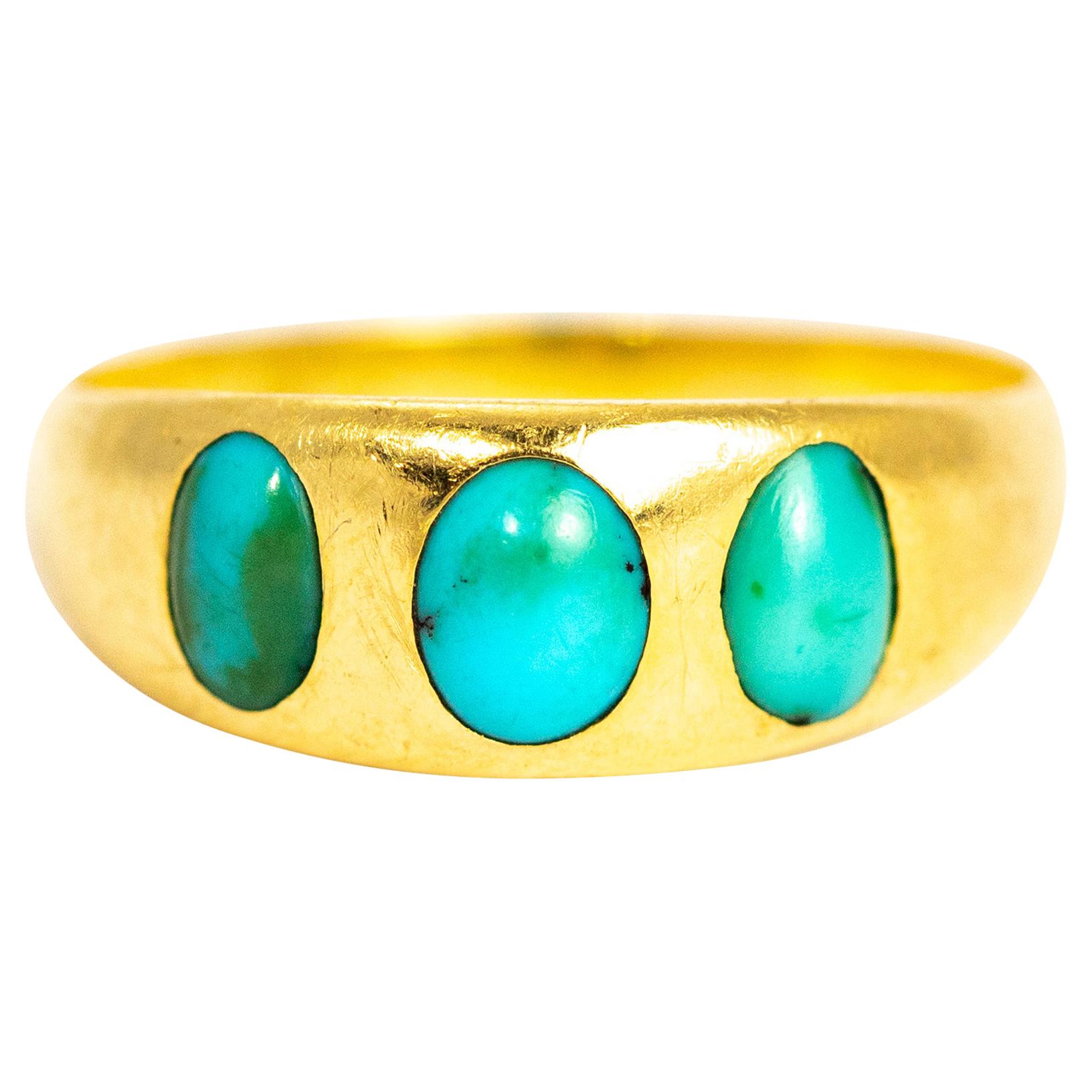 Victorian Turquoise and 18 Carat Gold Three-Stone Band