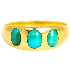 Victorian Turquoise and 18 Carat Gold Three-Stone Band