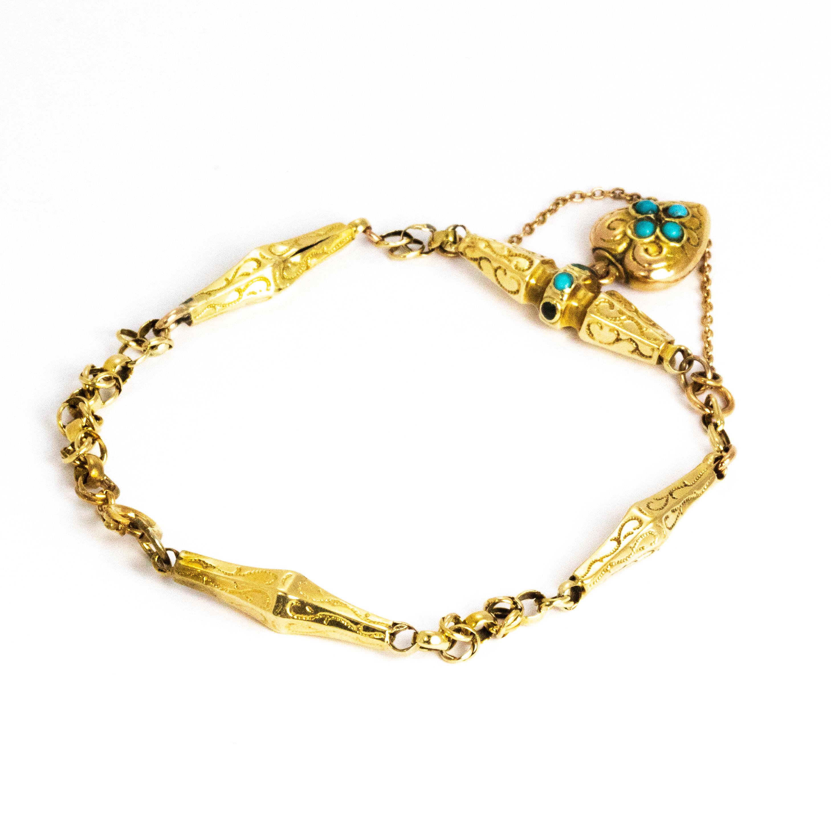 Women's or Men's Victorian Turquoise and 9 Carat Gold Bracelet