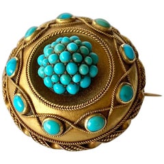 Victorian Turquoise and 9 Carat Gold Brooch