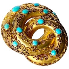 Victorian Turquoise and 9 Carat Gold Brooch or Pendant