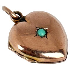 Medaglione vittoriano a forma di cuore in turchese e oro rosa 9 carati