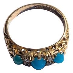 Victorian Turquoise and Diamond 18 Carat Gold Three-Stone