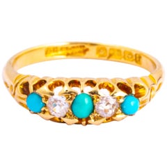 Victorian Turquoise and Diamond 18 Carat Gold Three-Stone Ring