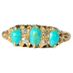 Victorian Turquoise and Diamond 18 Carat Gold Three-Stone Ring
