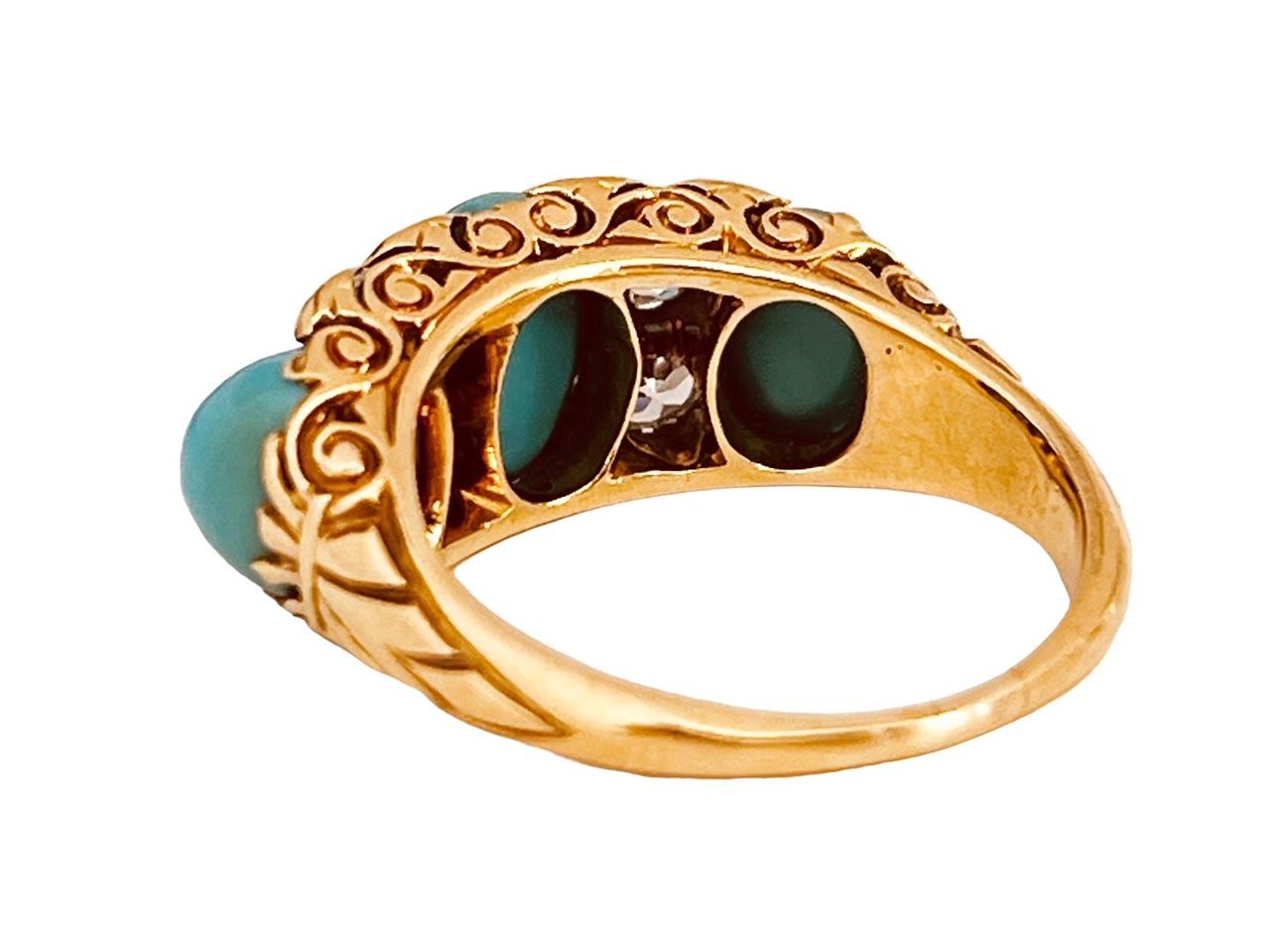 Victorian Turquoise And Diamond 7-Stone Ring. Circa 1860s For Sale 6