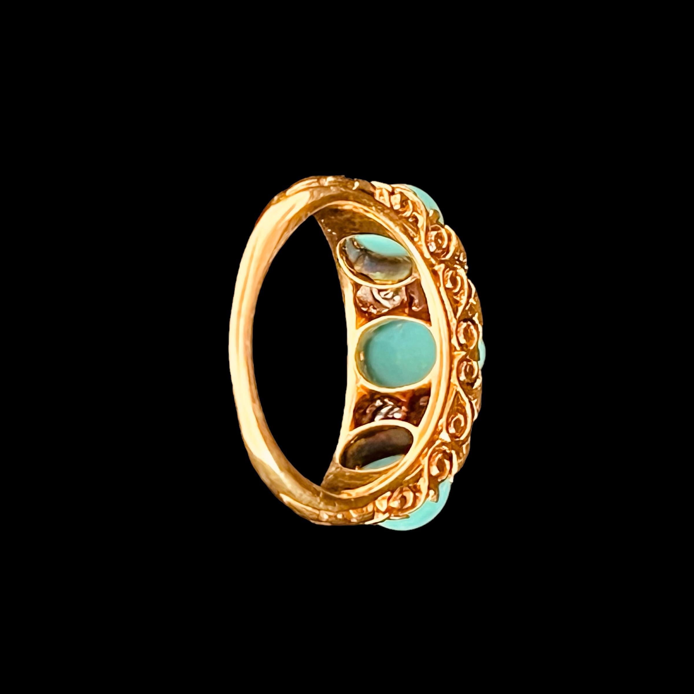 Victorian Turquoise And Diamond 7-Stone Ring. Circa 1860s For Sale 5