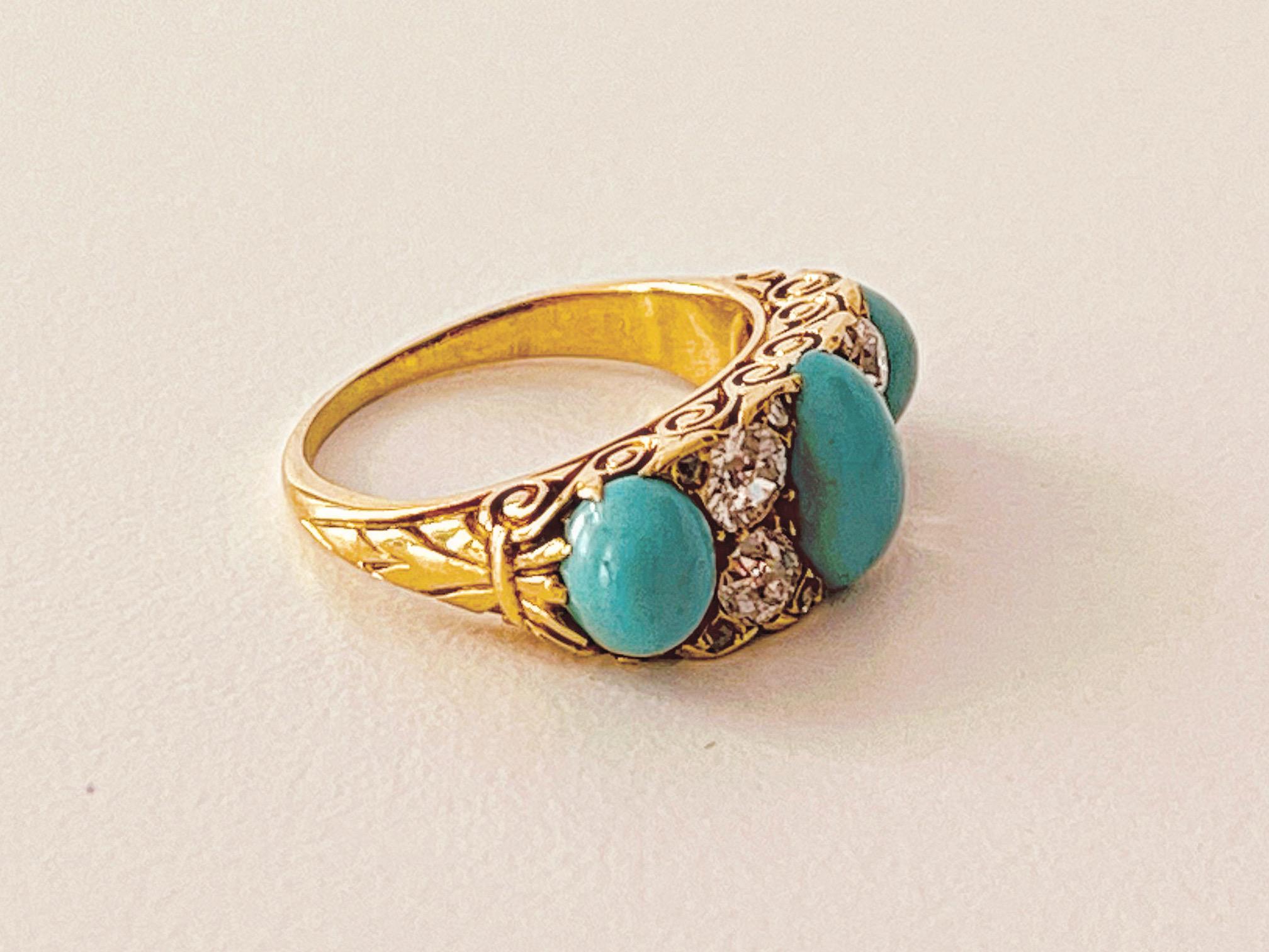 Women's Victorian Turquoise And Diamond 7-Stone Ring. Circa 1860s For Sale