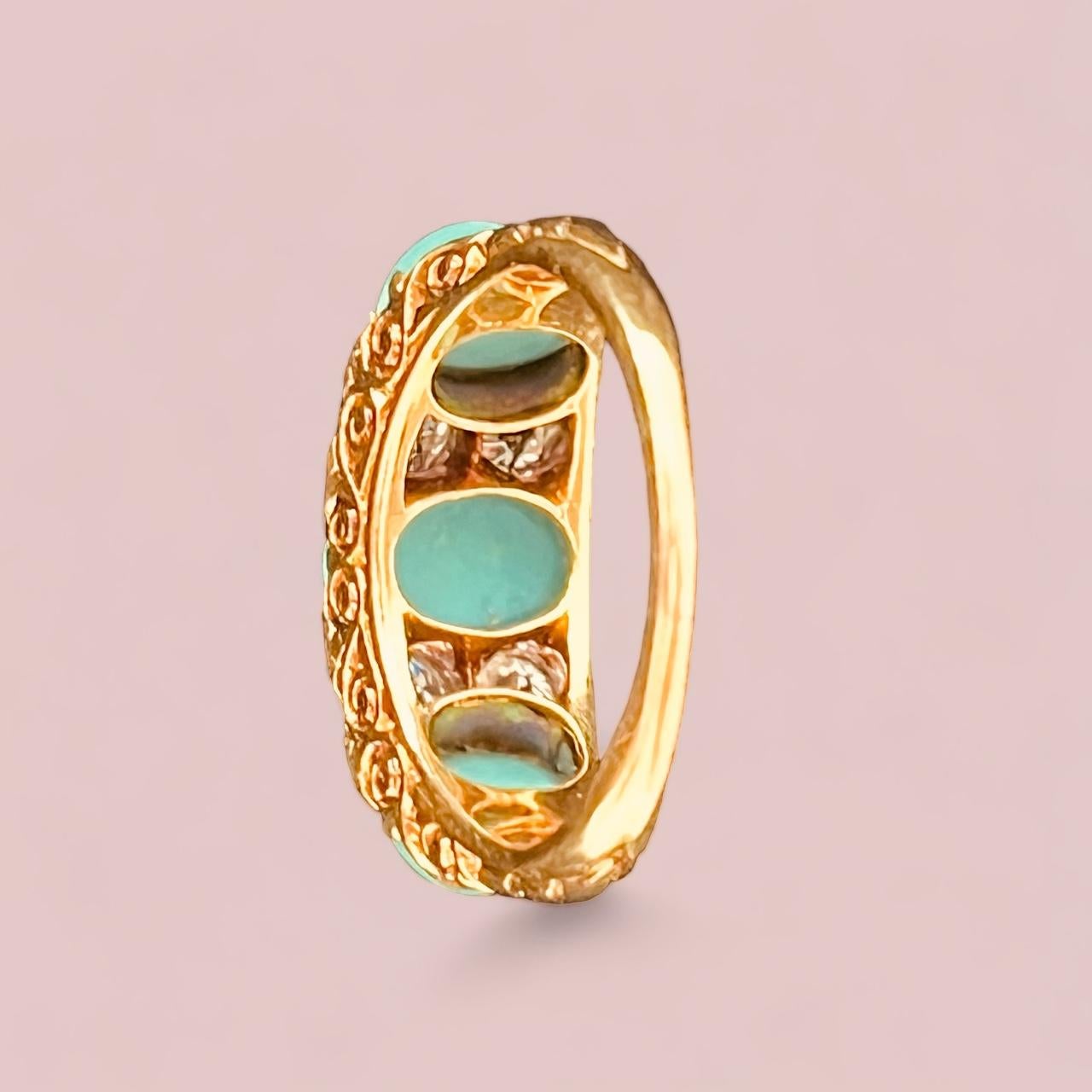 Victorian Turquoise And Diamond 7-Stone Ring. Circa 1860s For Sale 2