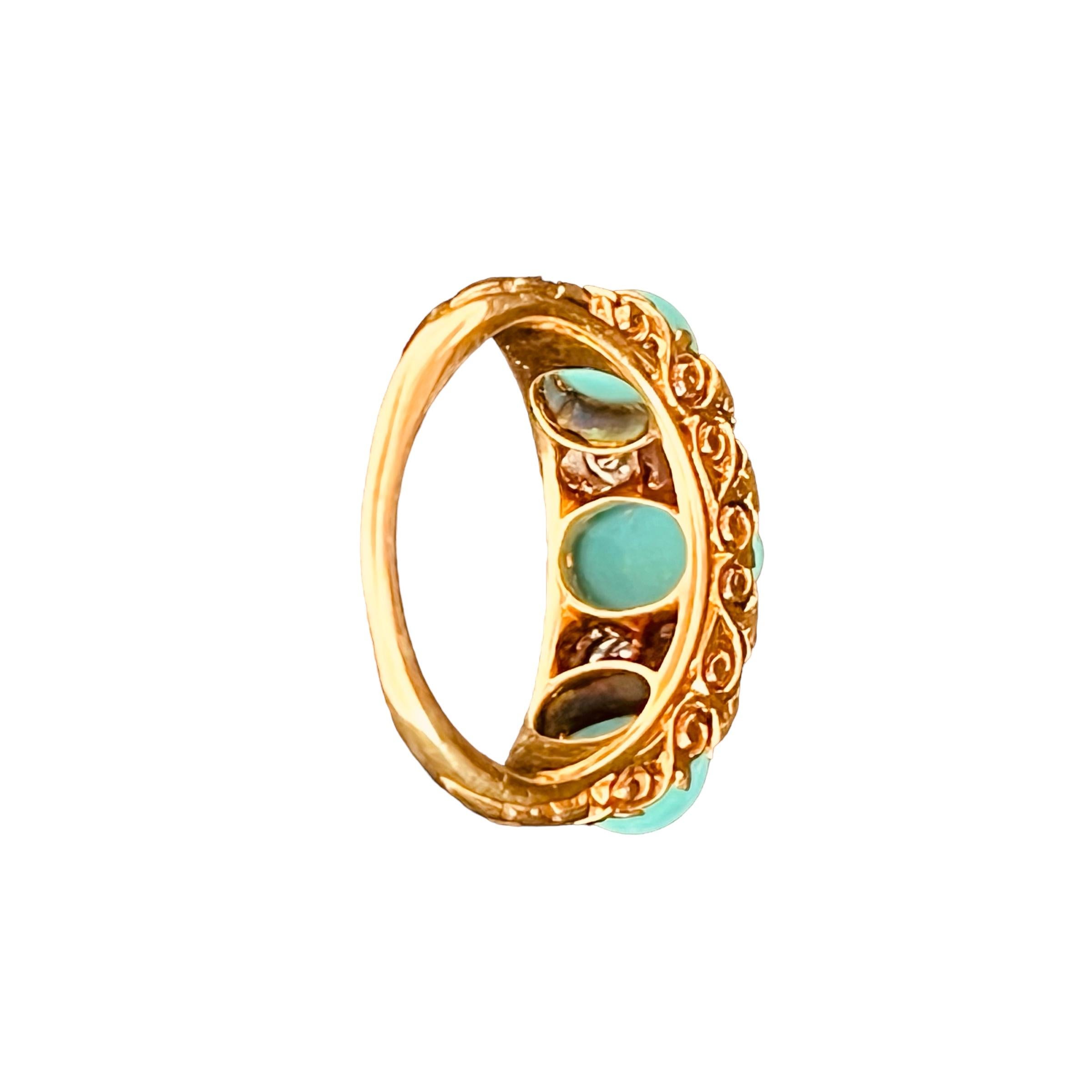 Victorian Turquoise And Diamond 7-Stone Ring. Circa 1860s For Sale 3