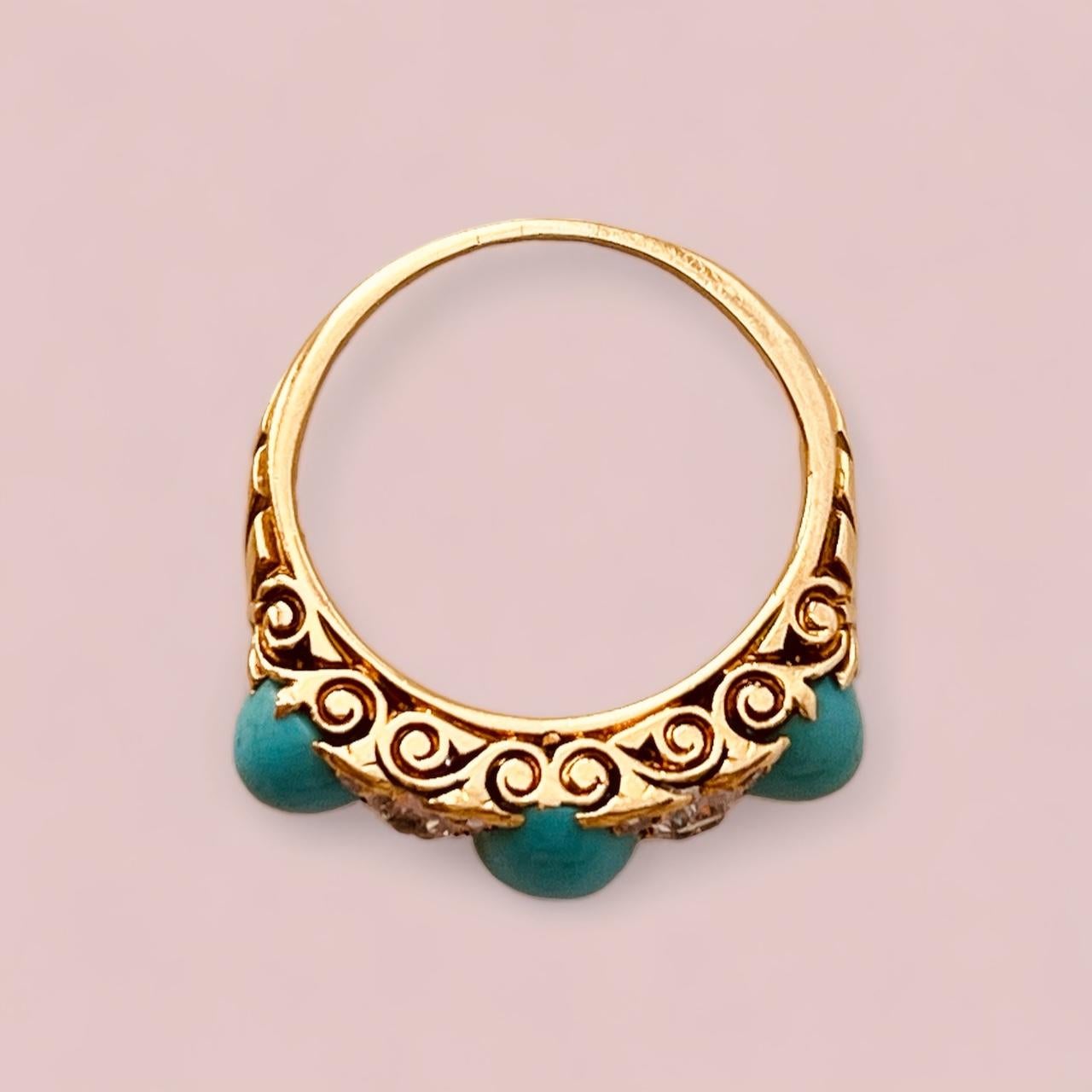 Victorian Turquoise And Diamond 7-Stone Ring. Circa 1860s For Sale 4
