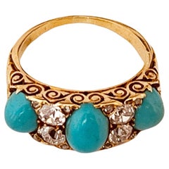 Victorian Turquoise And Diamond 7-Stone Ring. Circa 1860s