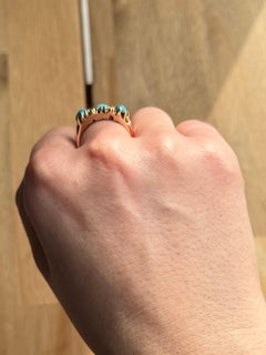 Victorian Turquoise and Diamond 9 Carat Gold Three-Stone Ring