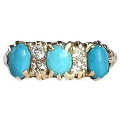 Victorian Turquoise and Diamond 9 Carat Gold Three-Stone Ring