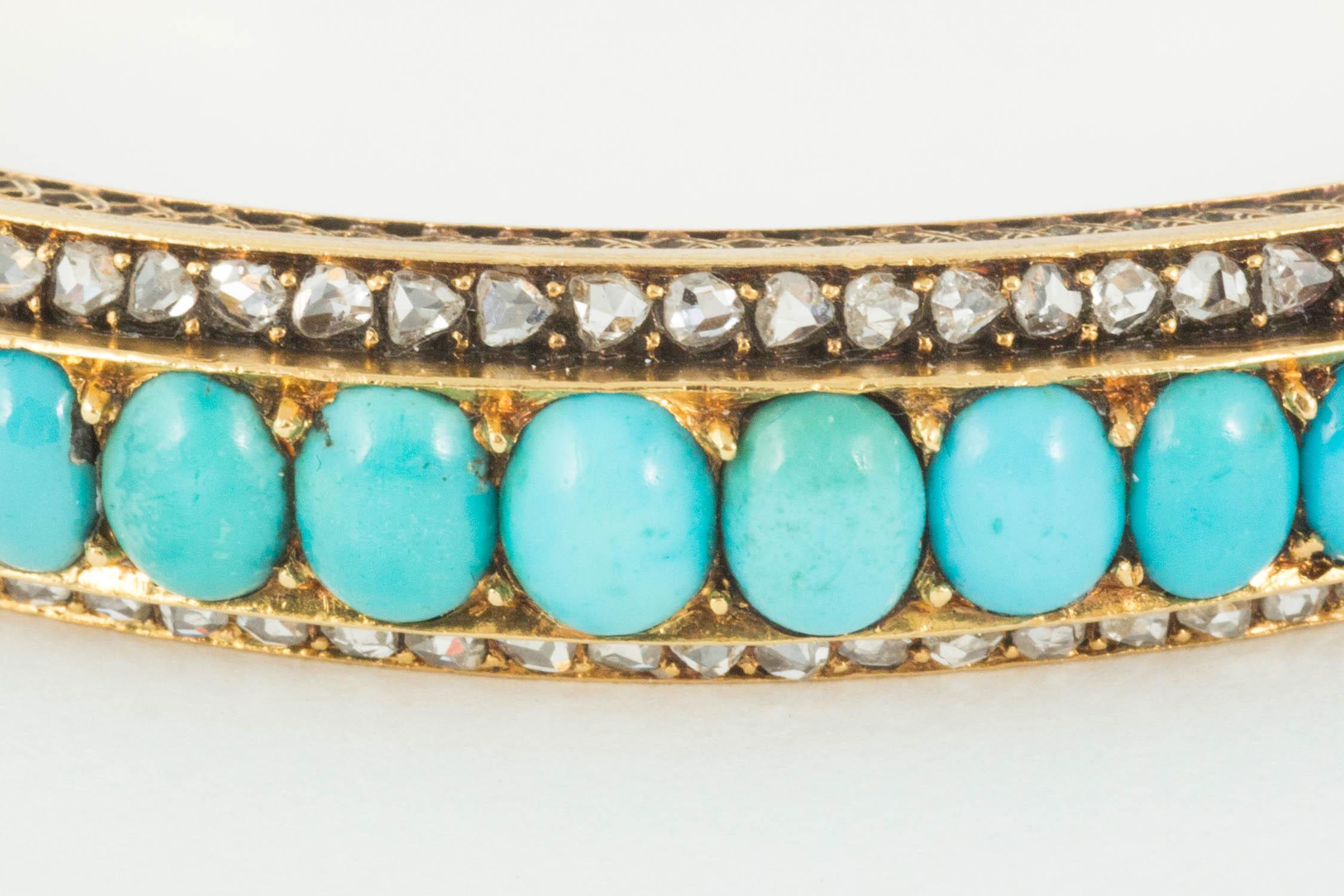 Late Victorian Victorian Turquoise and Diamond Bangle For Sale