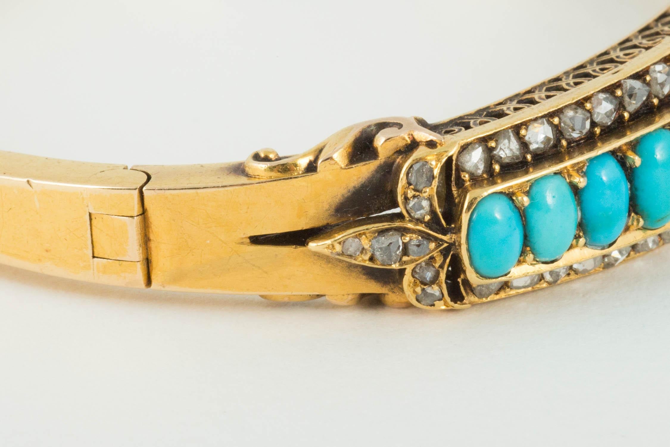 Victorian Turquoise and Diamond Bangle In Excellent Condition For Sale In London, GB