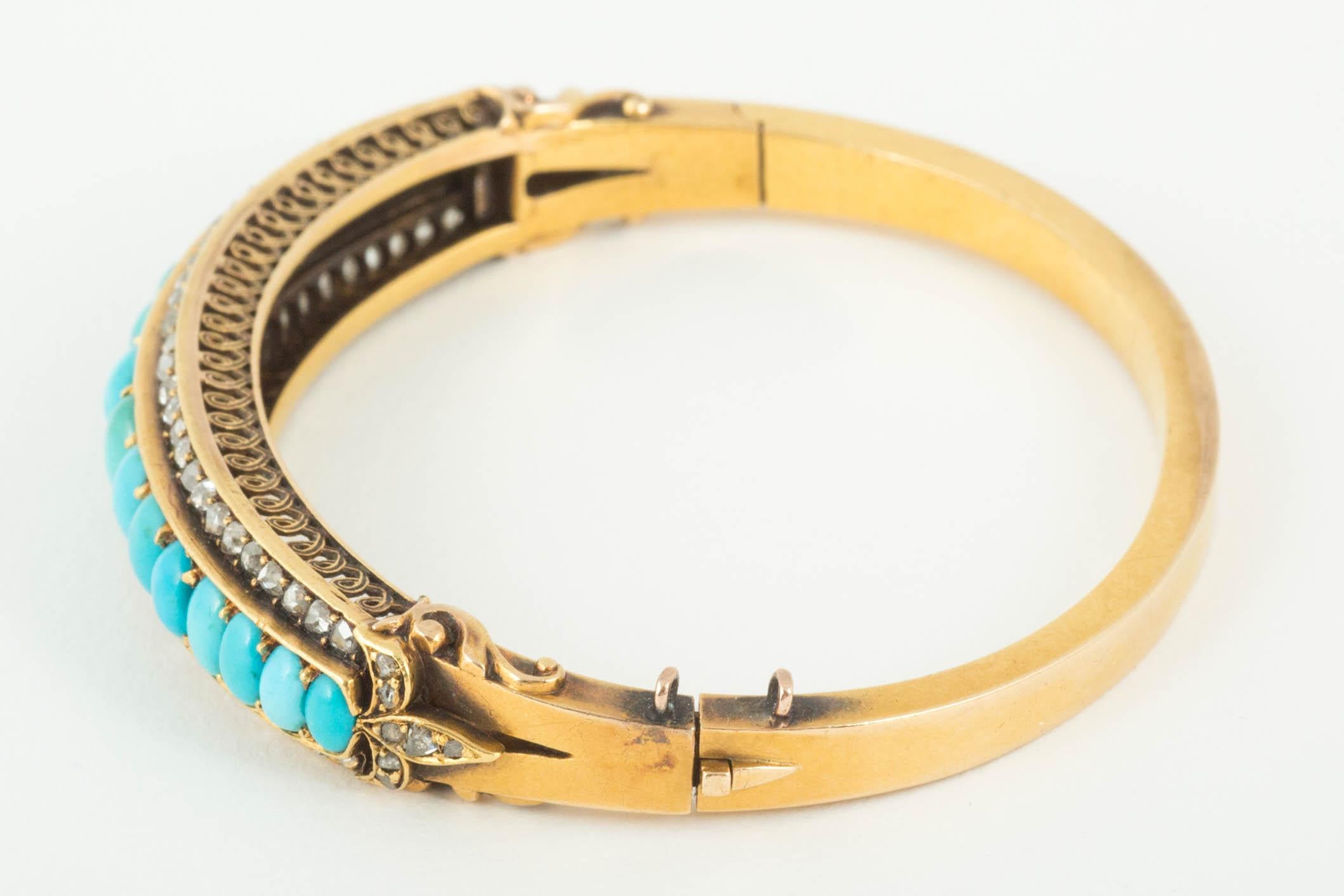 Victorian Turquoise and Diamond Bangle For Sale 1