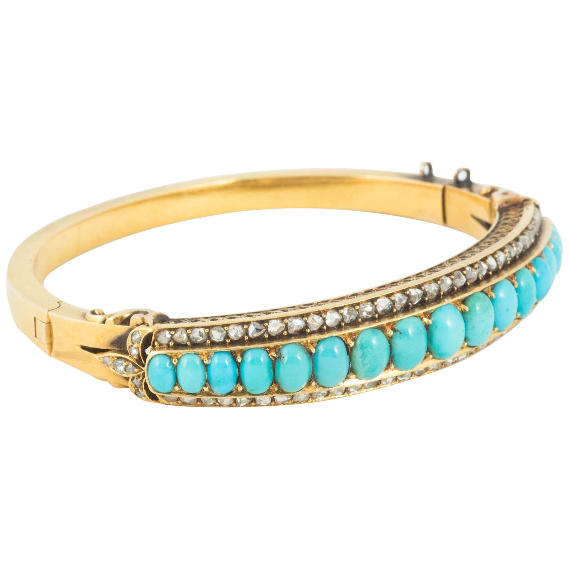 Victorian Turquoise and Diamond Bangle For Sale
