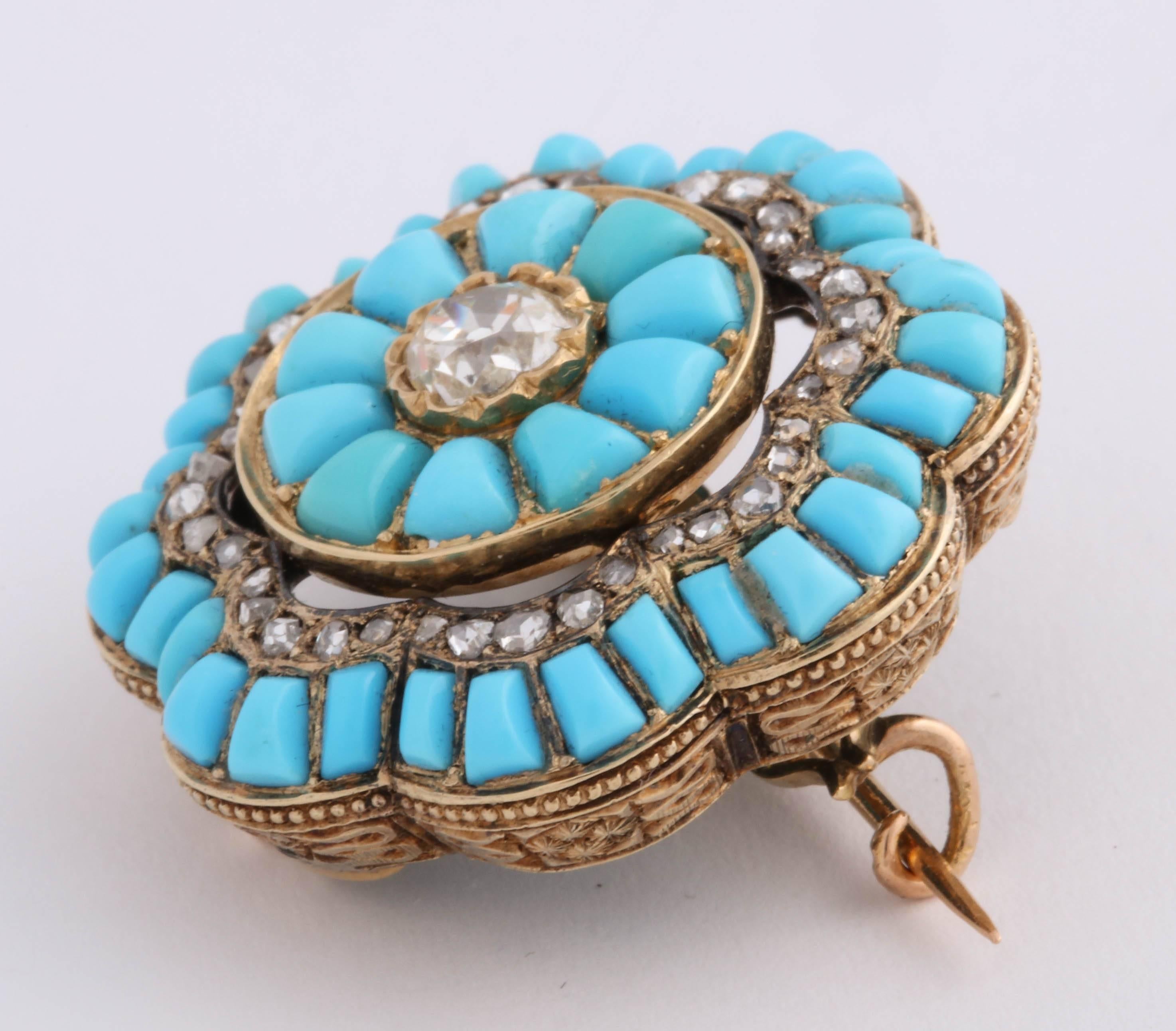 Victorian Turquoise and Diamond Brooch In Excellent Condition For Sale In New York, NY