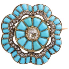 Victorian Turquoise and Diamond Brooch
