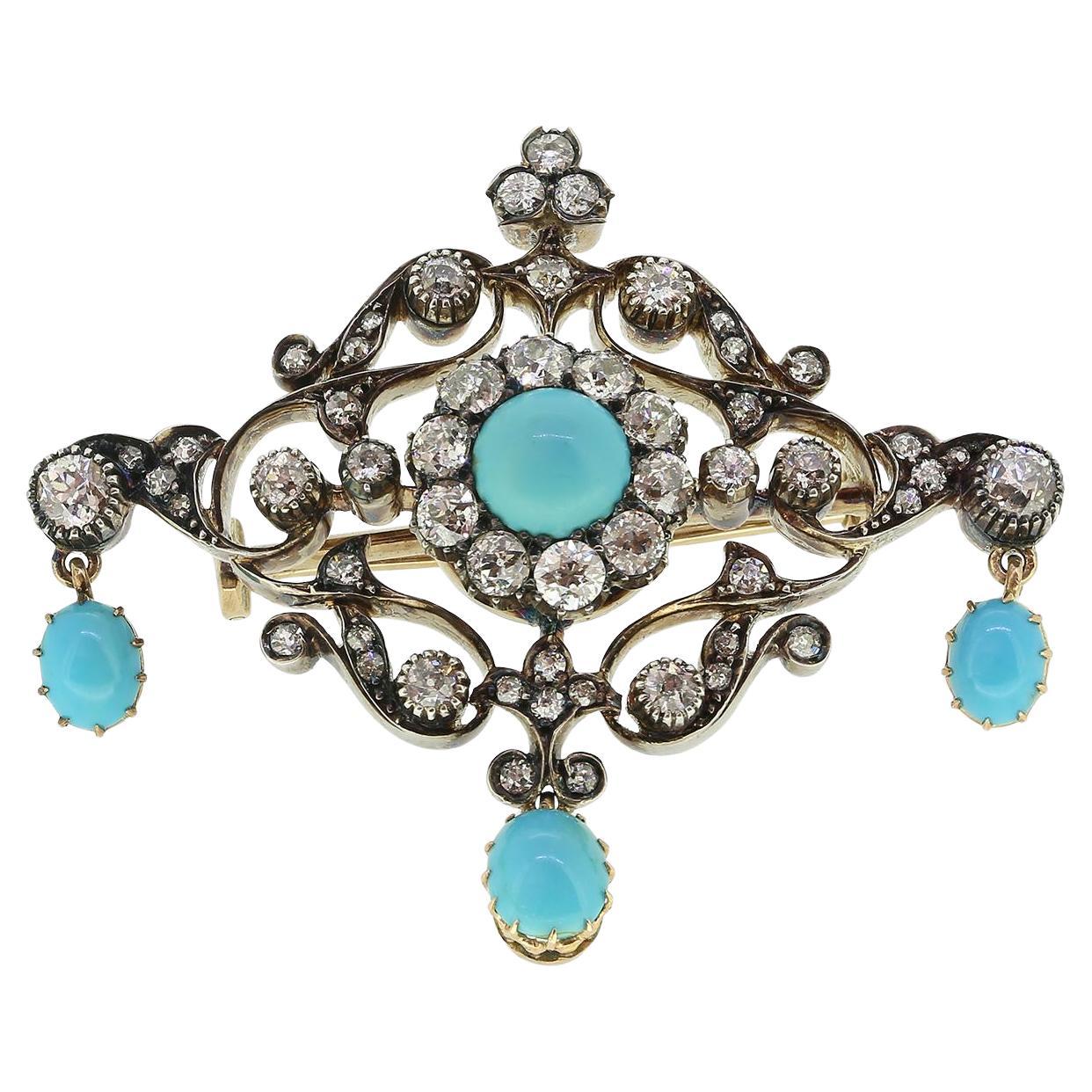 Victorian Turquoise and Diamond Brooch
