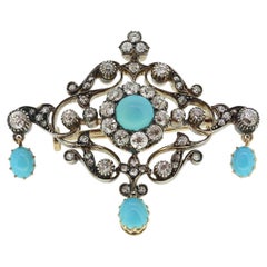 Victorian Turquoise and Diamond Brooch