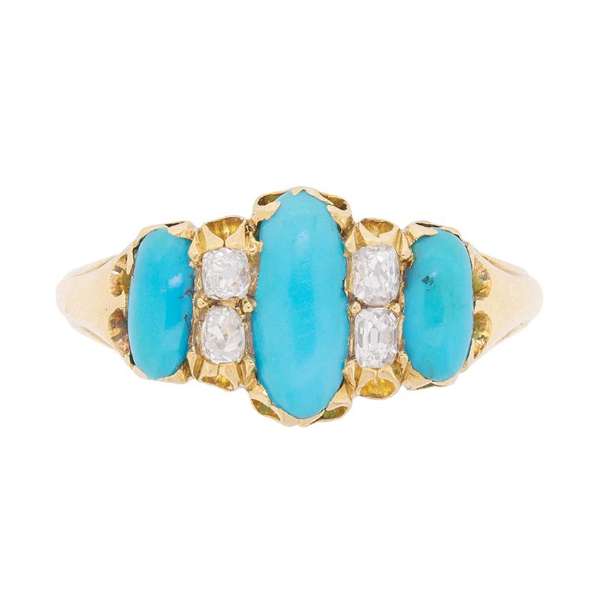 Victorian Turquoise and Diamond Cluster Ring, circa 1880s