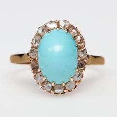 Anello vittoriano con turchese e diamanti a raggiera