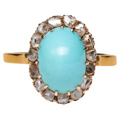 Antique Victorian Turquoise and Diamond Halo Ring