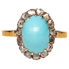 Victorian Turquoise and Diamond Halo Ring