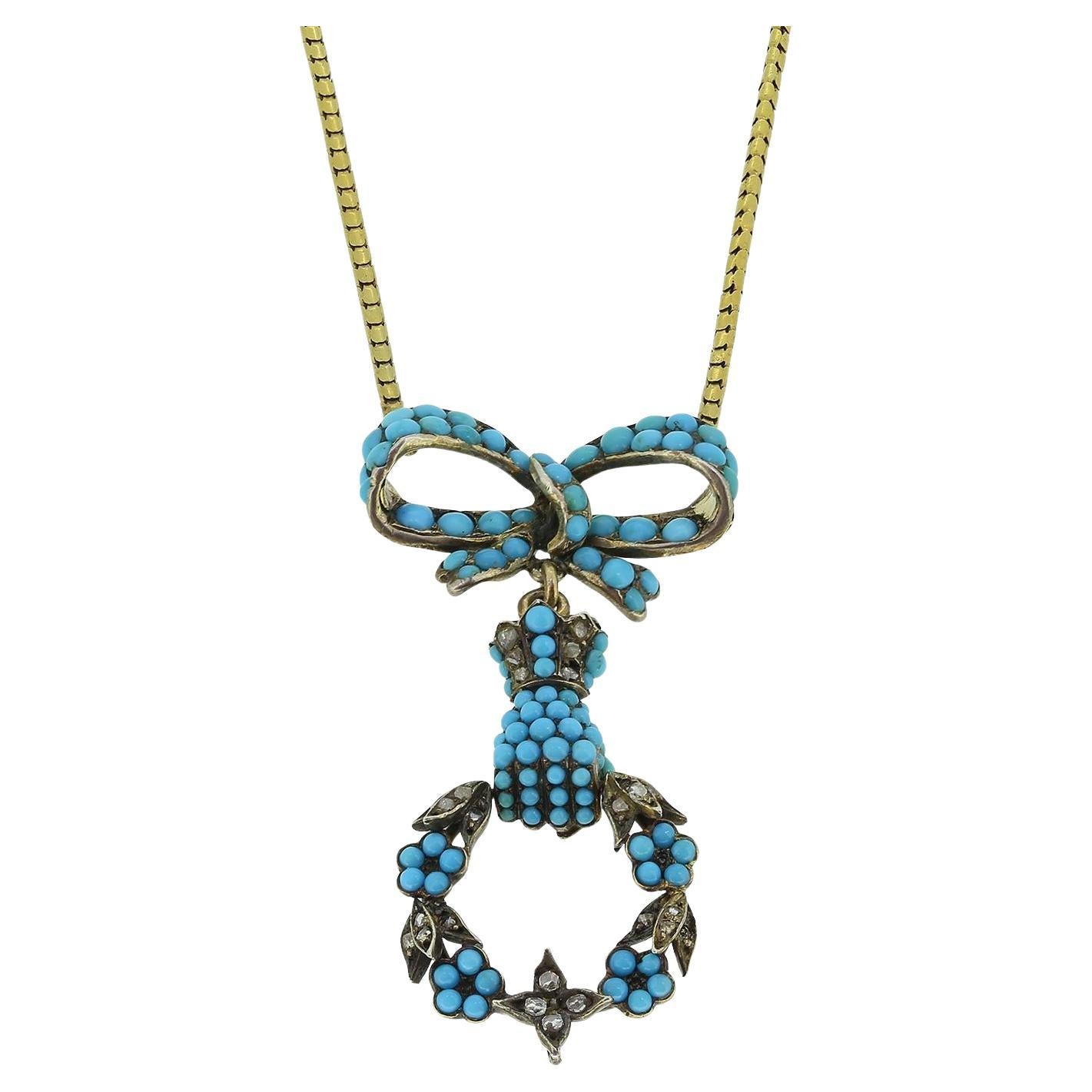 Victorian Turquoise and Diamond Mourning Necklace
