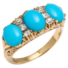 Bague victorienne en turquoise et diamants