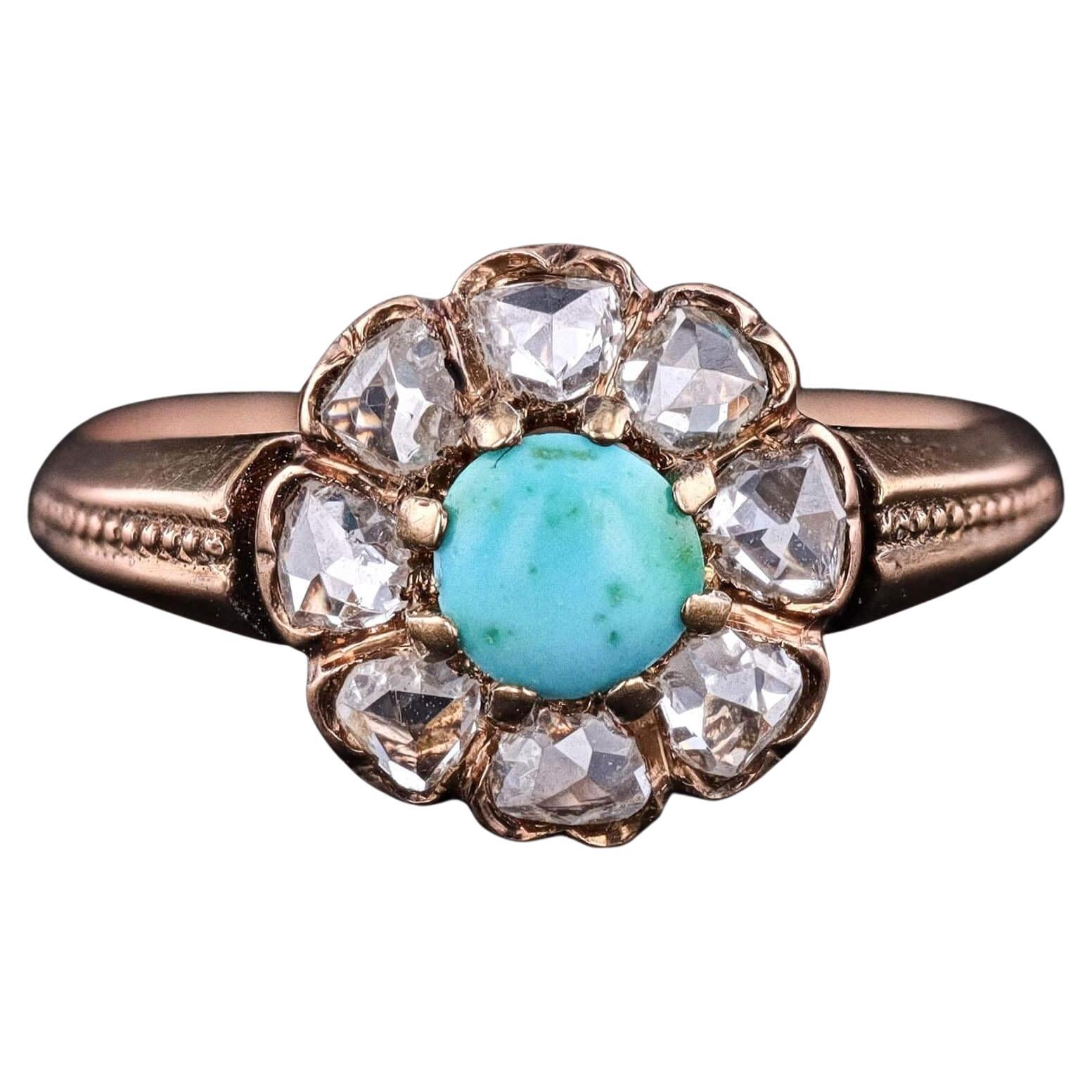 Victorian Turquoise and Diamond Victorian Turquoise and Diamond Ring of 18k Gold