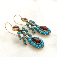 Victorian Turquoise Garnet Dangle Earrings, England