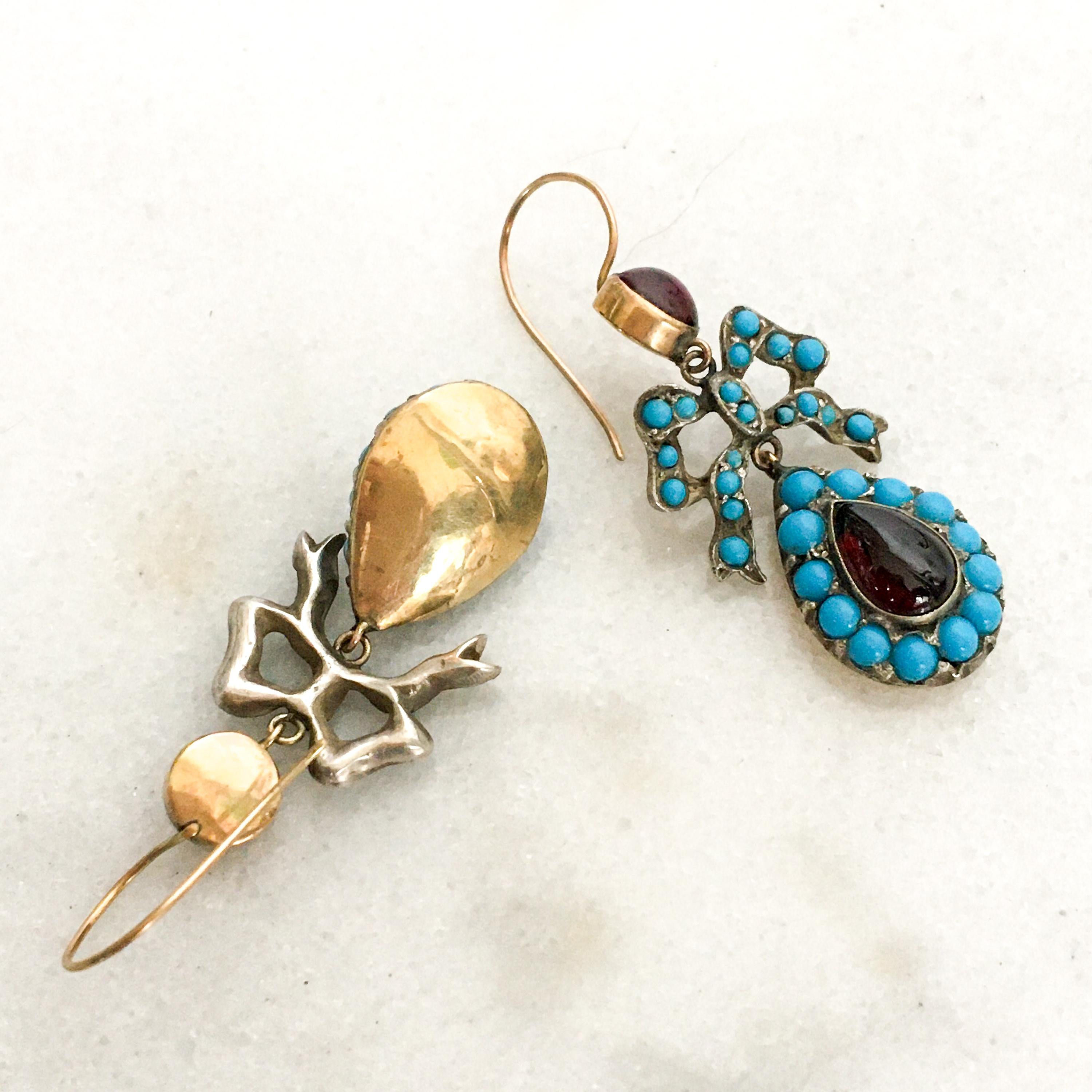 Late Victorian Victorian Turquoise Garnet Dangle Earrings, England