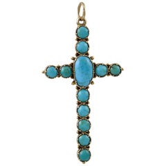 Victorian Turquoise and Gold Pendant Cross