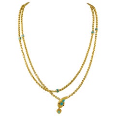 Chaîne collier serpent victorienne en or et turquoise