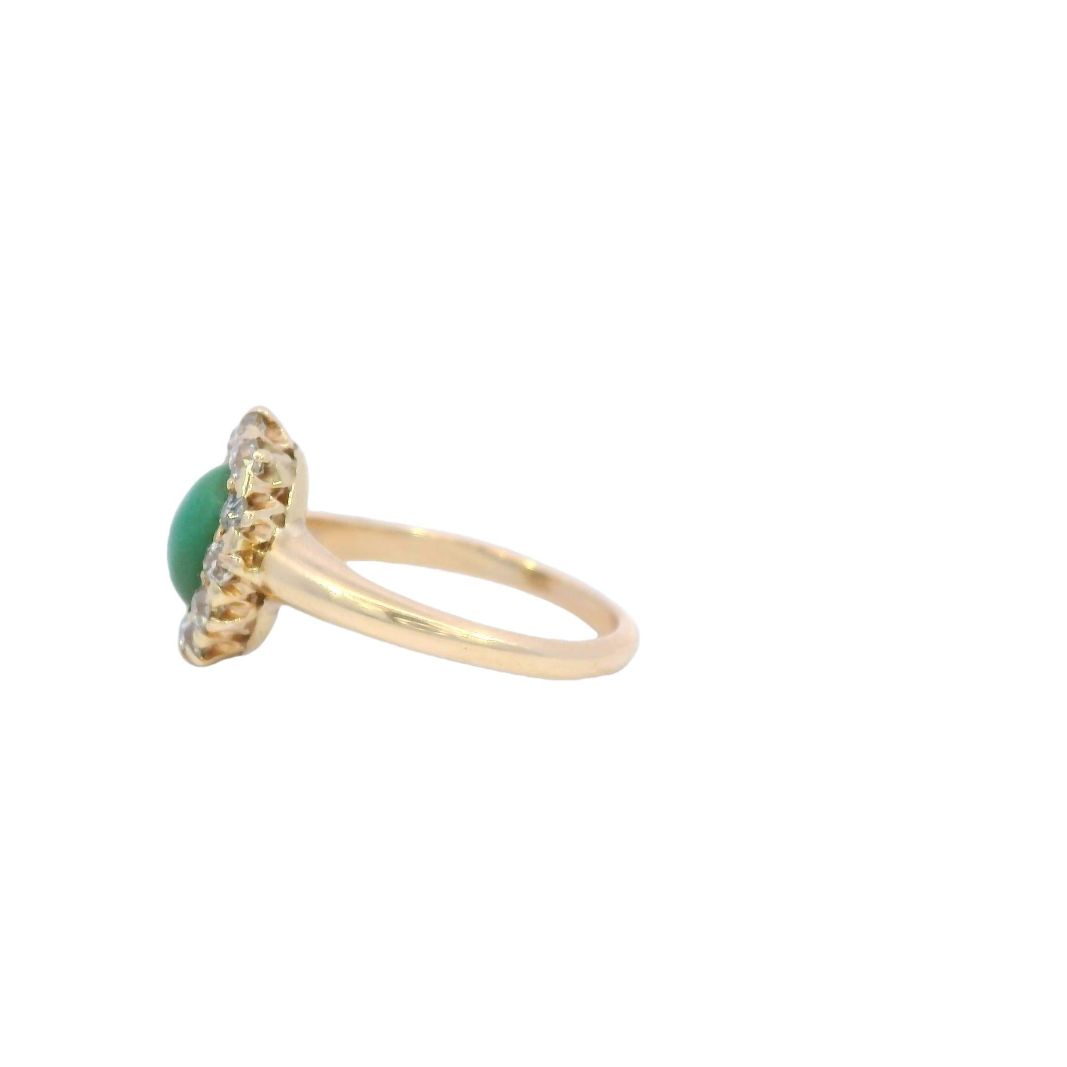 Anello vittoriano con cluster di diamanti di turchese taglio Old Mine ~1.06CTW Oro giallo 14K

Questo anello vittoriano con turchese e diamanti taglio Old Mine, risalente alla fine del XIX secolo, è uno splendido esempio di eleganza senza tempo. Il