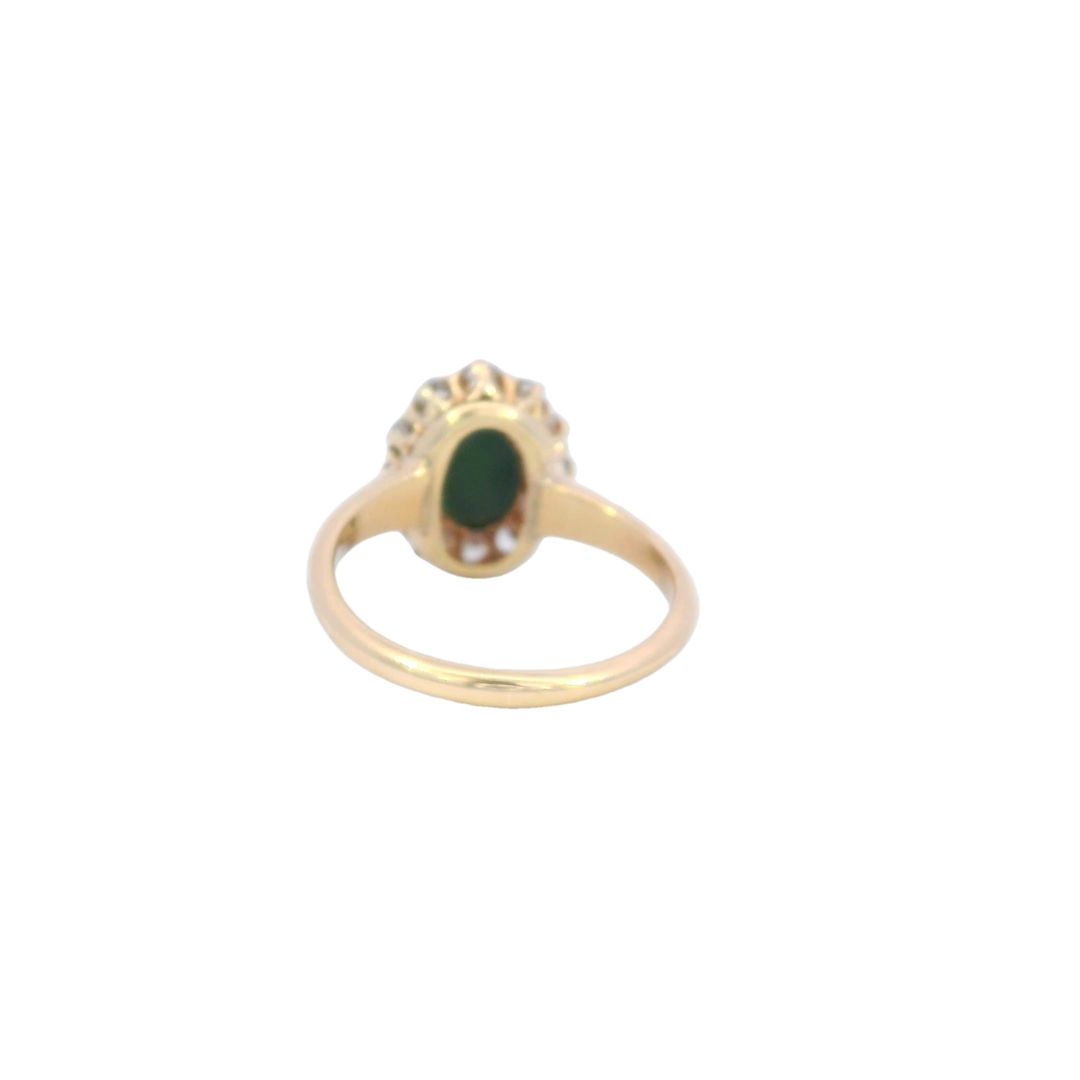 Vittoriano Anello vittoriano con cluster di diamanti di turchese taglio Old Mine ~1.06CTW Oro giallo 14K in vendita