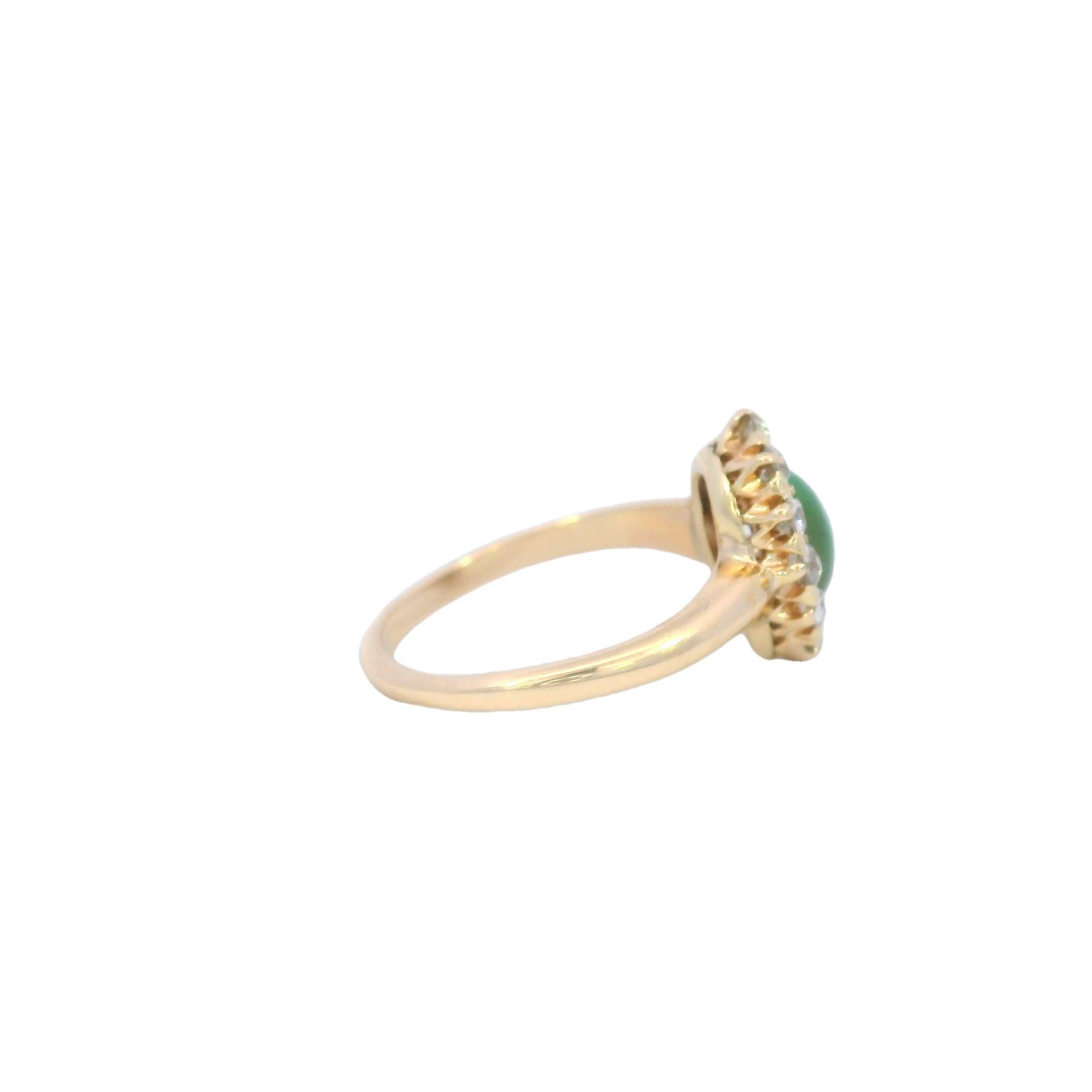 Cabochon Anello vittoriano con cluster di diamanti di turchese taglio Old Mine ~1.06CTW Oro giallo 14K in vendita