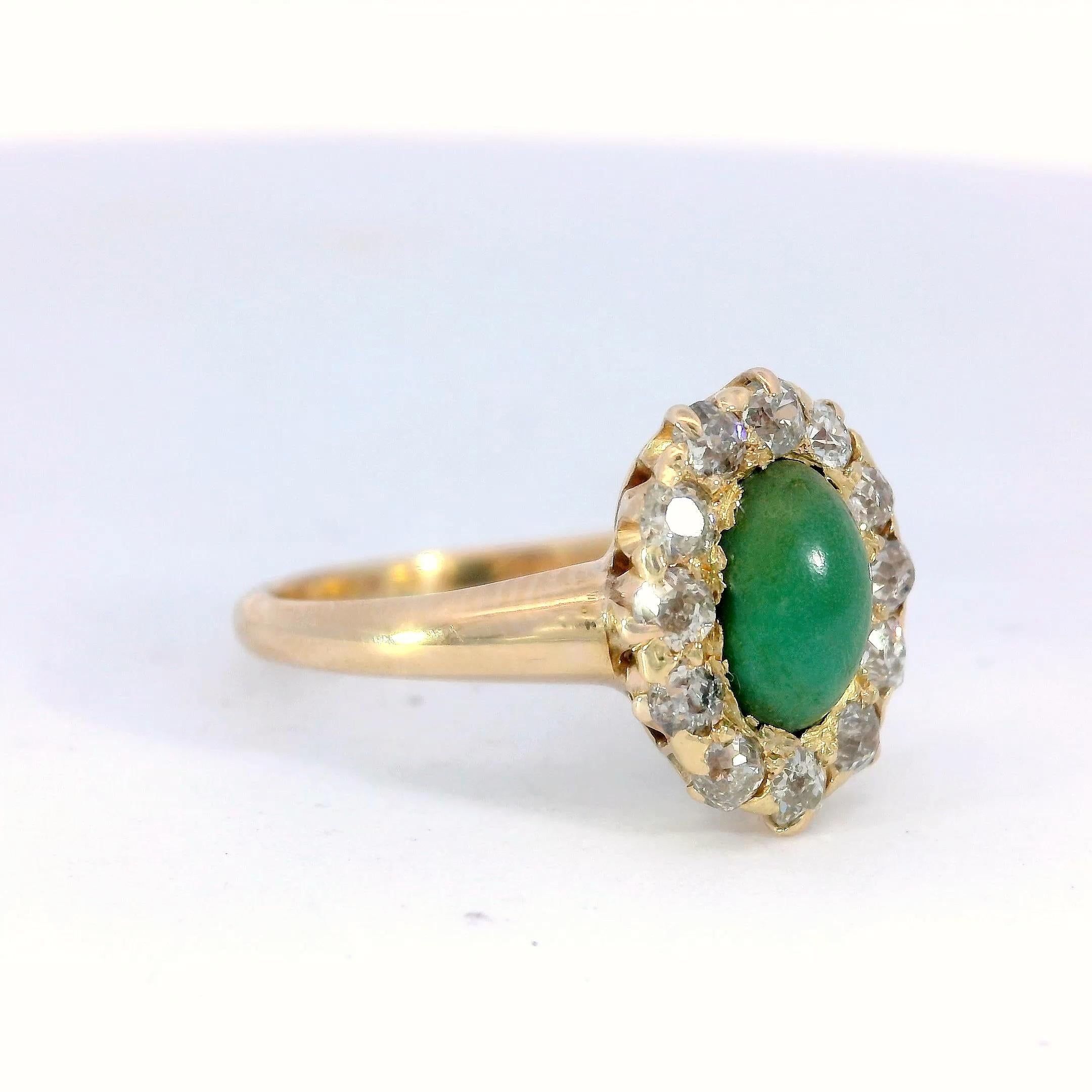 Donna Anello vittoriano con cluster di diamanti di turchese taglio Old Mine ~1.06CTW Oro giallo 14K in vendita