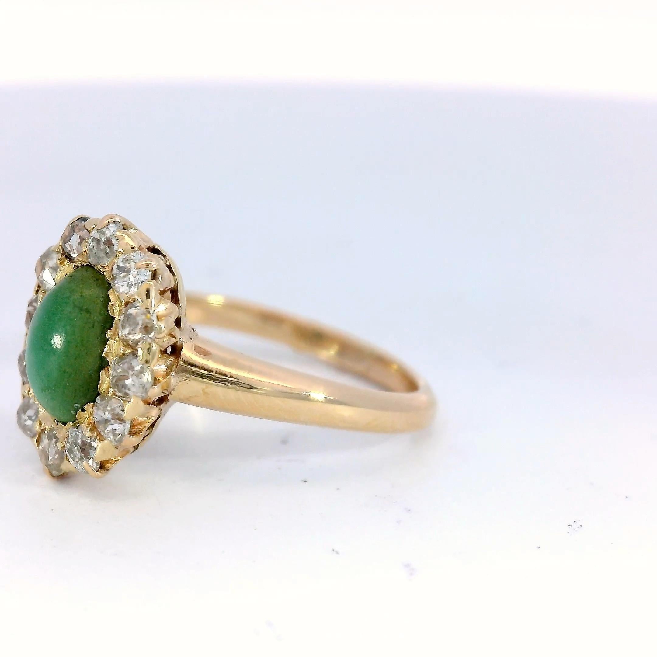 Anello vittoriano con cluster di diamanti di turchese taglio Old Mine ~1.06CTW Oro giallo 14K in vendita 1