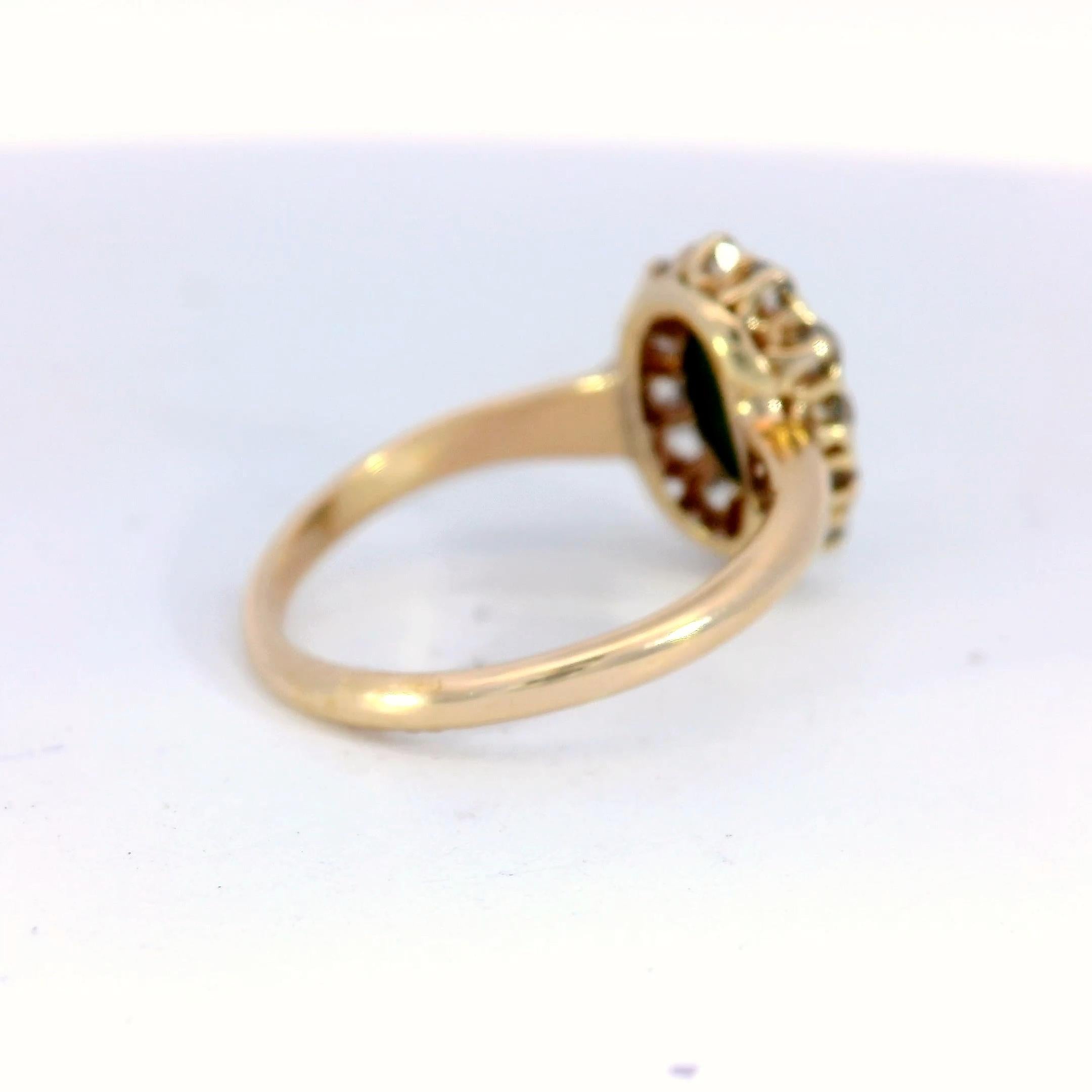Anello vittoriano con cluster di diamanti di turchese taglio Old Mine ~1.06CTW Oro giallo 14K in vendita 2