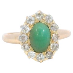 Victorian Turquoise Diamond Cluster Ring Old Mine Cut ~1.06CTW 14K Yellow Gold