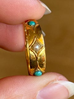 Victorian Turquoise and Pearl 15 Carat Gold Band