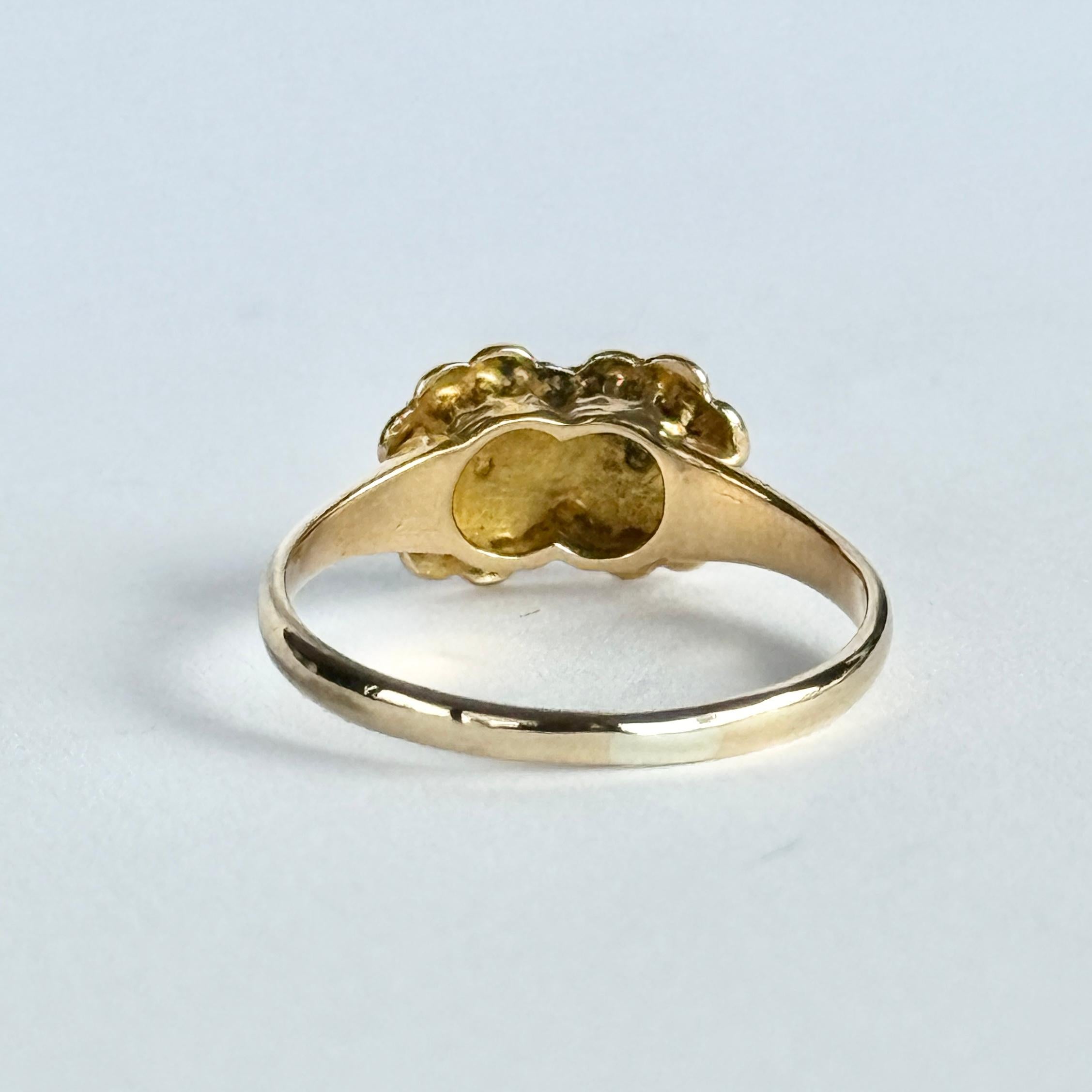 Victorian Turquoise and Pearl 18 Carat Gold Double Cluster Ring In Good Condition For Sale In Chipping Campden, GB
