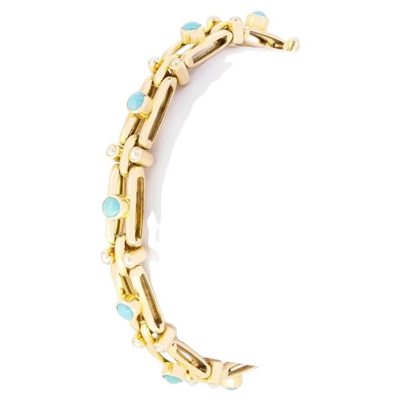 Victorian Turquoise and Pearl Bracelet, c.1880s For Sale