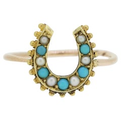 Vintage Victorian Turquoise and Pearl Horseshoe Ring